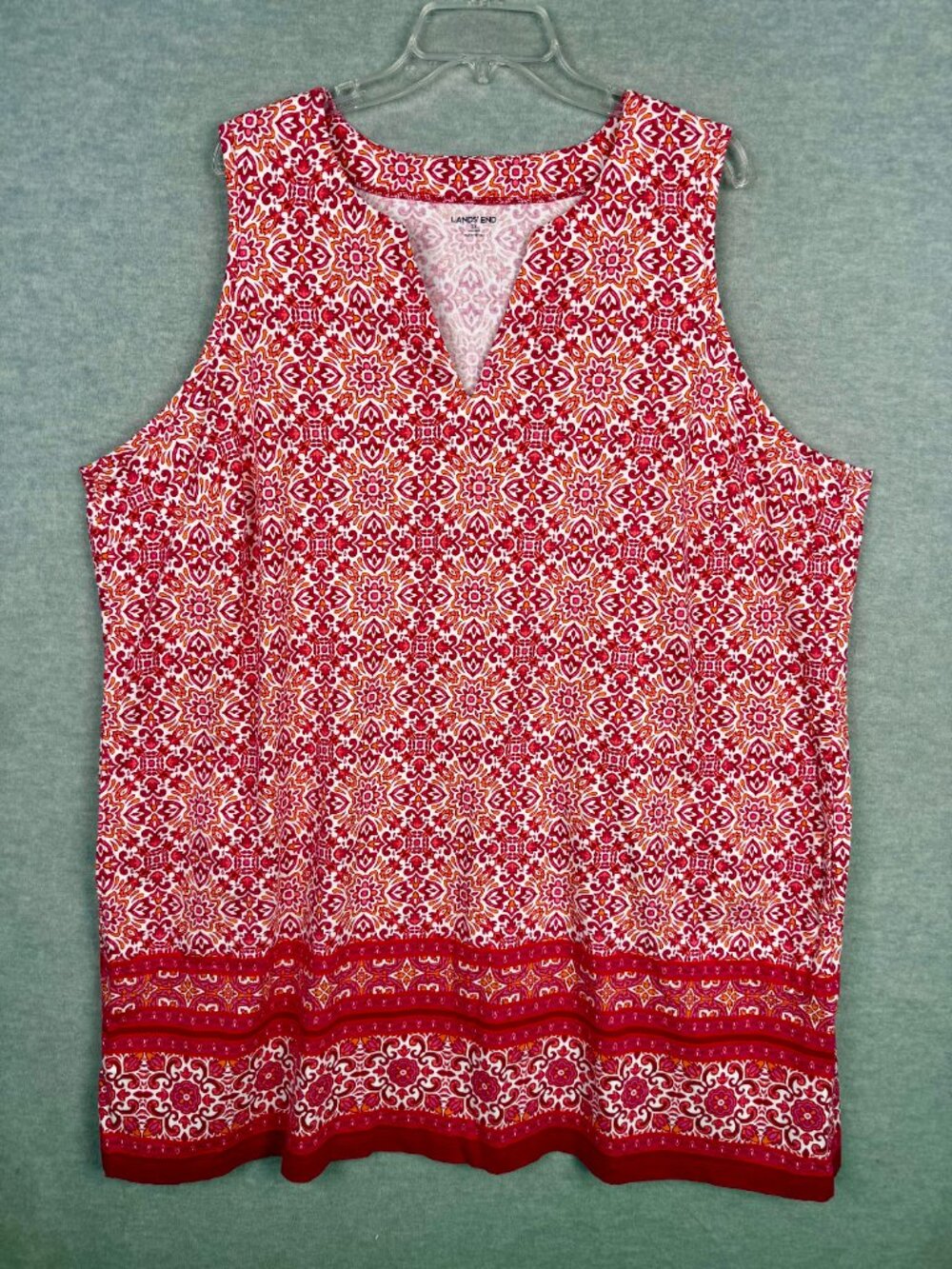 Lands End 3X Sleeveless Beach Dress Pink Coral Floral 100% Cotton Shift - Picture 2 of 11